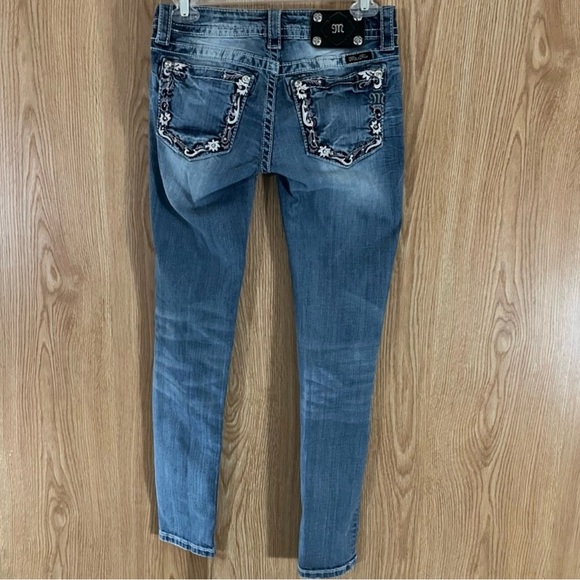 Miss Me Embroidered Skinny Destroyed Blue Jeans - Picture 3 of 5